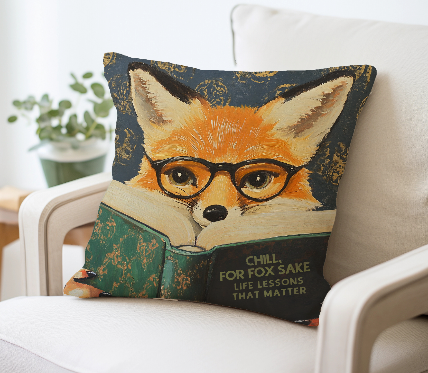 18x18 Chill for Fox Sake Throw Pillow with Insert - Motivational Cushion for Literary Animal Lovers - Image 2 by RebelMod