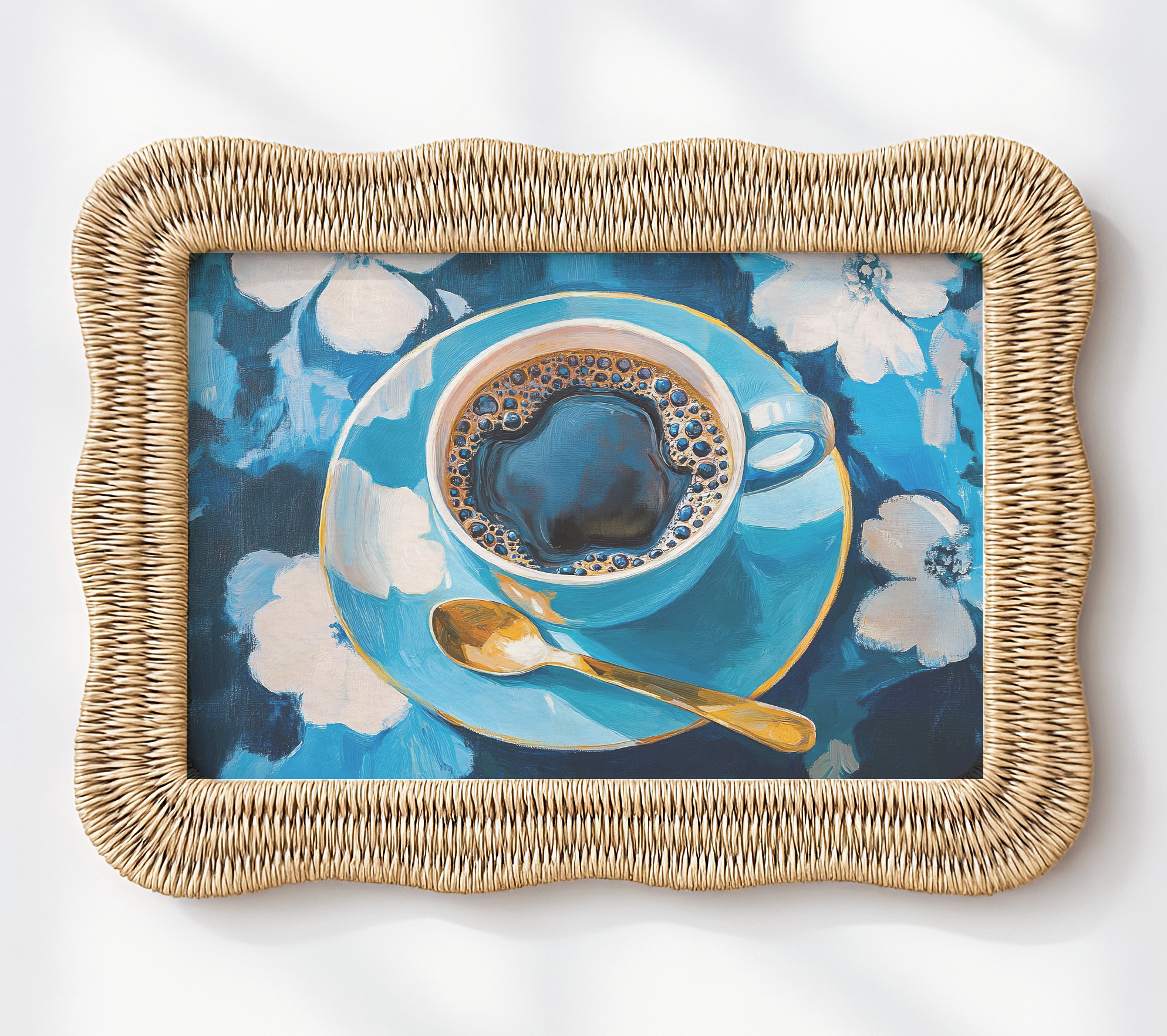 Coffee Lovers Art Print Aqua Blue Floral Kitchen Decor Poster - Image 2 by RebelMod