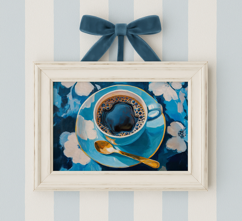 Coffee Lovers Art Print Aqua Blue Floral Kitchen Decor Poster - Image 4 by RebelMod