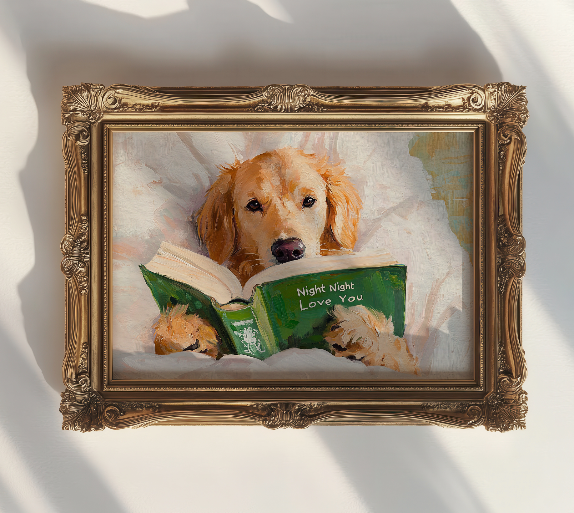 Night Night Love You Dog Reading Art Print Cute Wall Decor by RebelMod