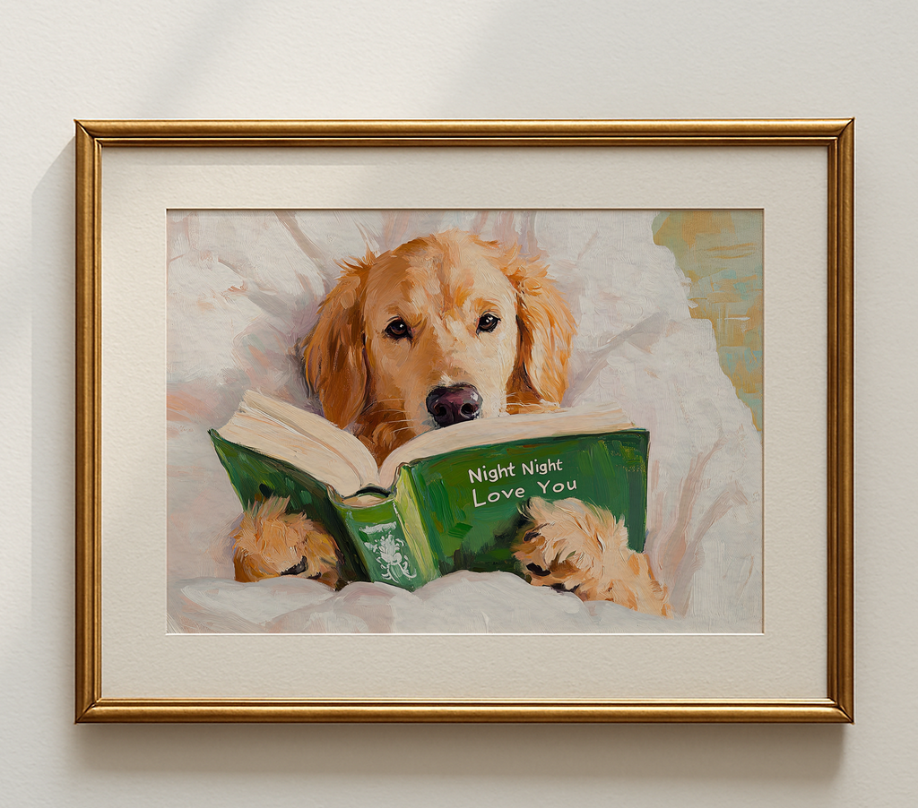 Night Night Love You Dog Reading Art Print Cute Wall Decor - Image 6 by RebelMod