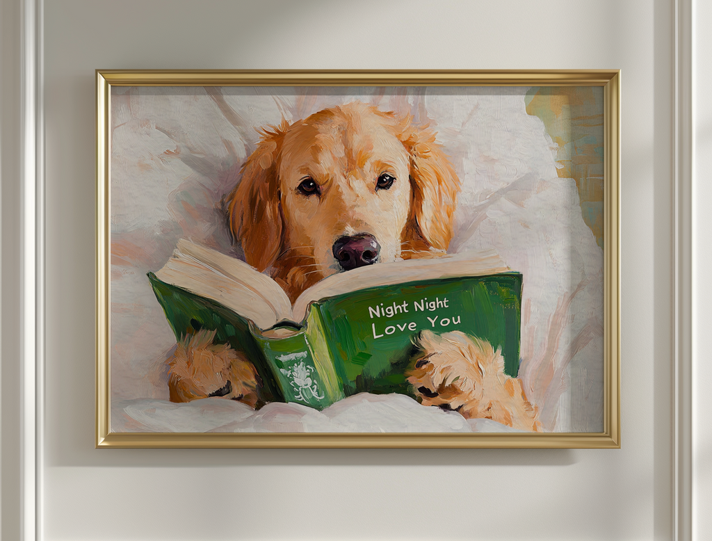Night Night Love You Dog Reading Art Print Cute Wall Decor - Image 9 by RebelMod