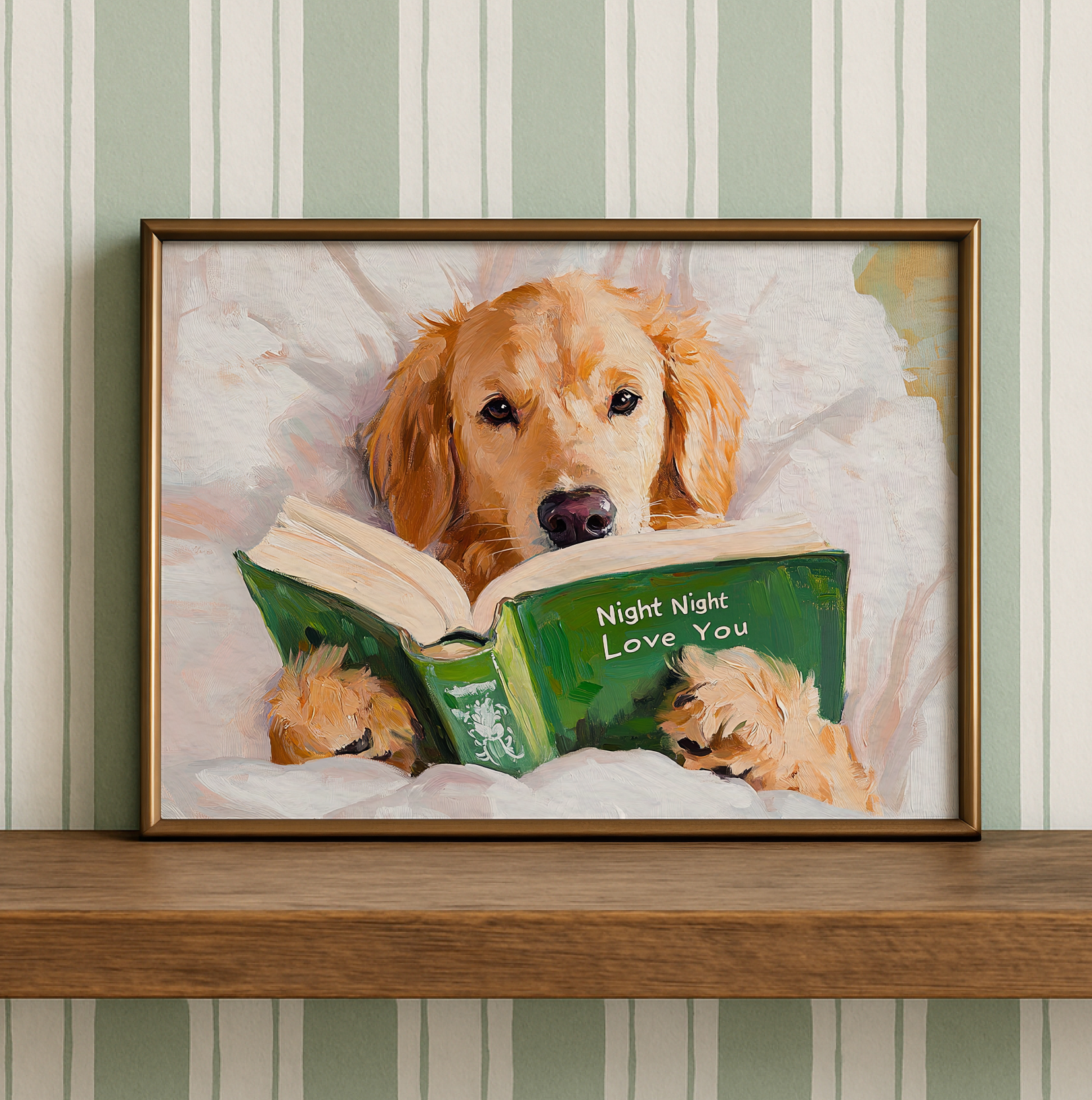 Night Night Love You Dog Reading Art Print Cute Wall Decor
