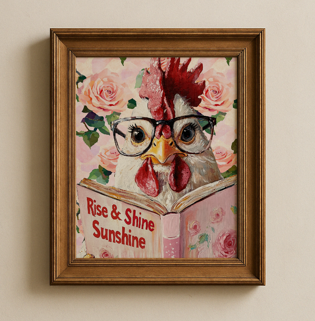 Rise and Shine Sunshine Hen Reading Wall Art Farmhouse Decor Print - Image 3 by RebelMod