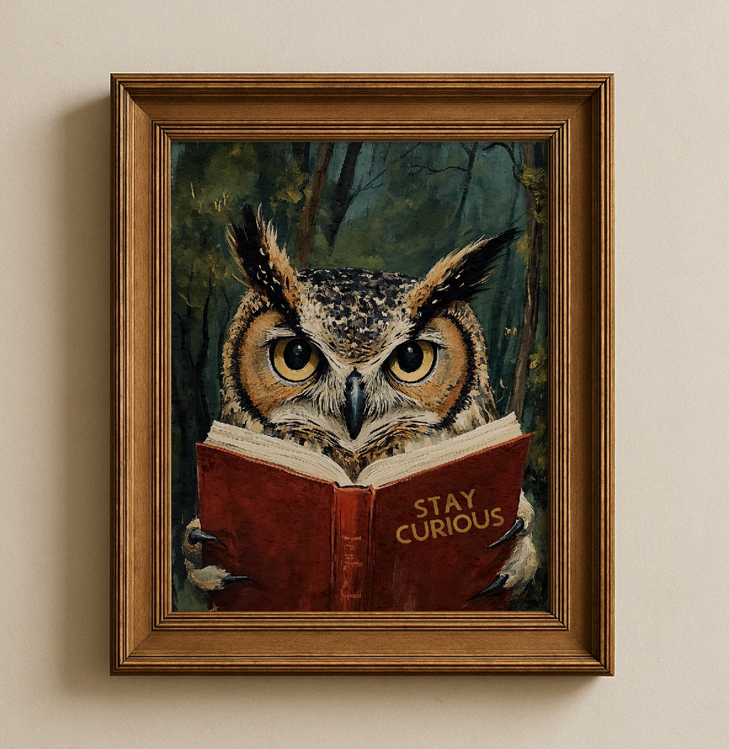 Stay Curious Owl Reading Art Print Book Lovers Wall Decor - Image 4 by RebelMod
