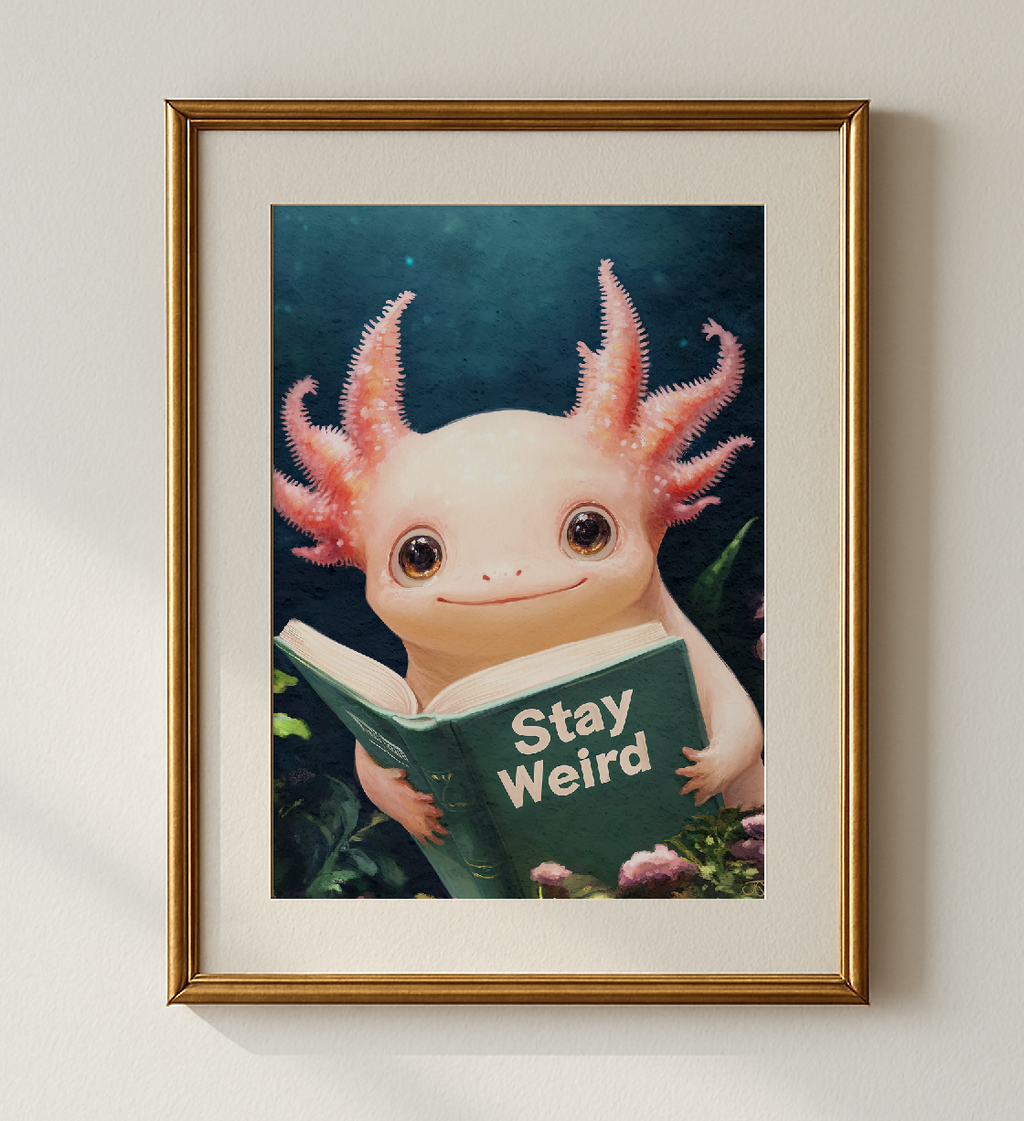Axolotl Reading Stay Weird Book Print Cute Wall Art - Image 2 by RebelMod
