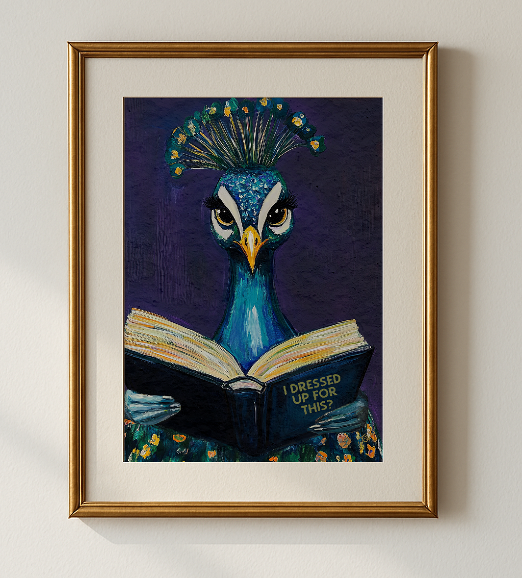 Peacock I Dressed Up For This? Reading Art Print Quirky Decork - Image 2 by RebelMod