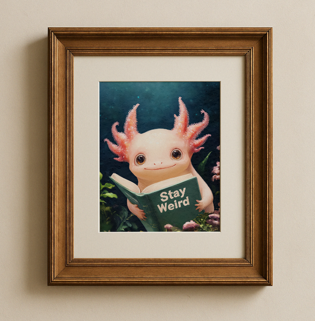 Axolotl Reading Stay Weird Book Print Cute Wall Art - Image 6 by RebelMod
