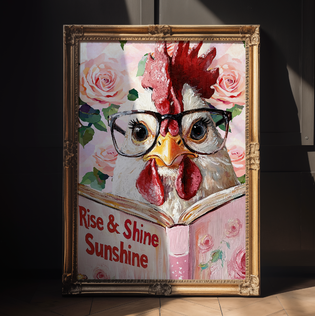 Rise and Shine Sunshine Hen Reading Wall Art Farmhouse Decor Print - Image 6 by RebelMod