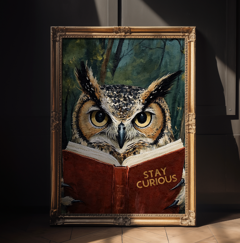Stay Curious Owl Reading Art Print Book Lovers Wall Decor - Image 7 by RebelMod