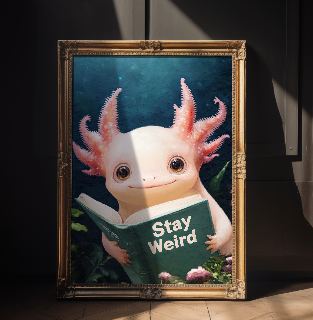 Axolotl Reading Stay Weird Book Print Cute Wall Art - Image 7 by RebelMod