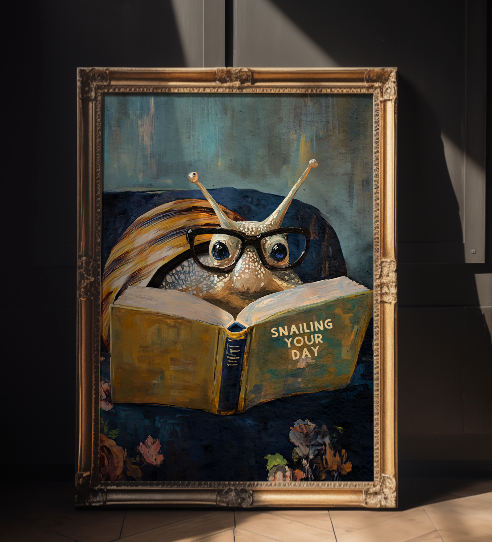 Snail Reading Snail The Day Book Art Print Cute Wall Decor - Image 6 by RebelMod