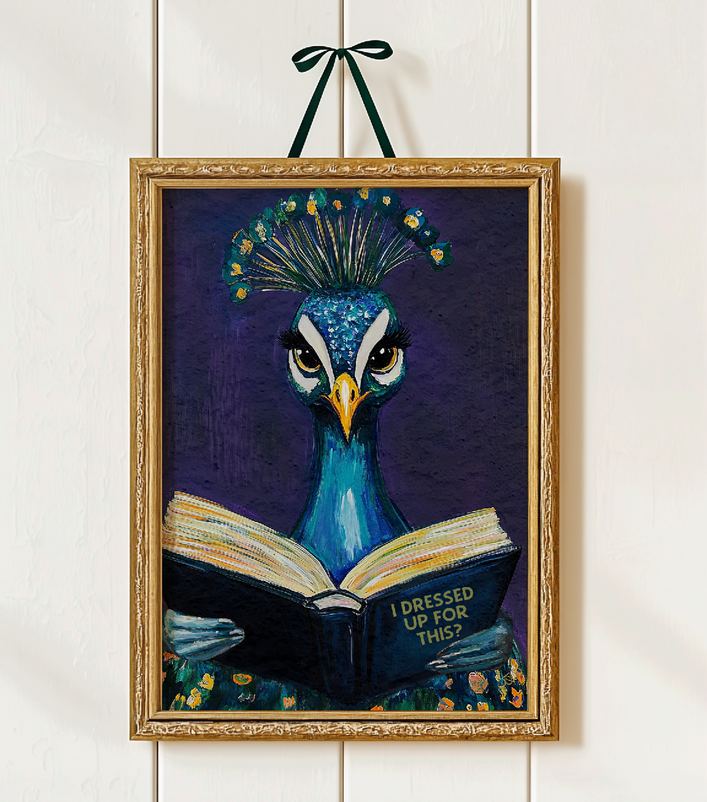 Peacock I Dressed Up For This? Reading Art Print Quirky Decork - Image 7 by RebelMod