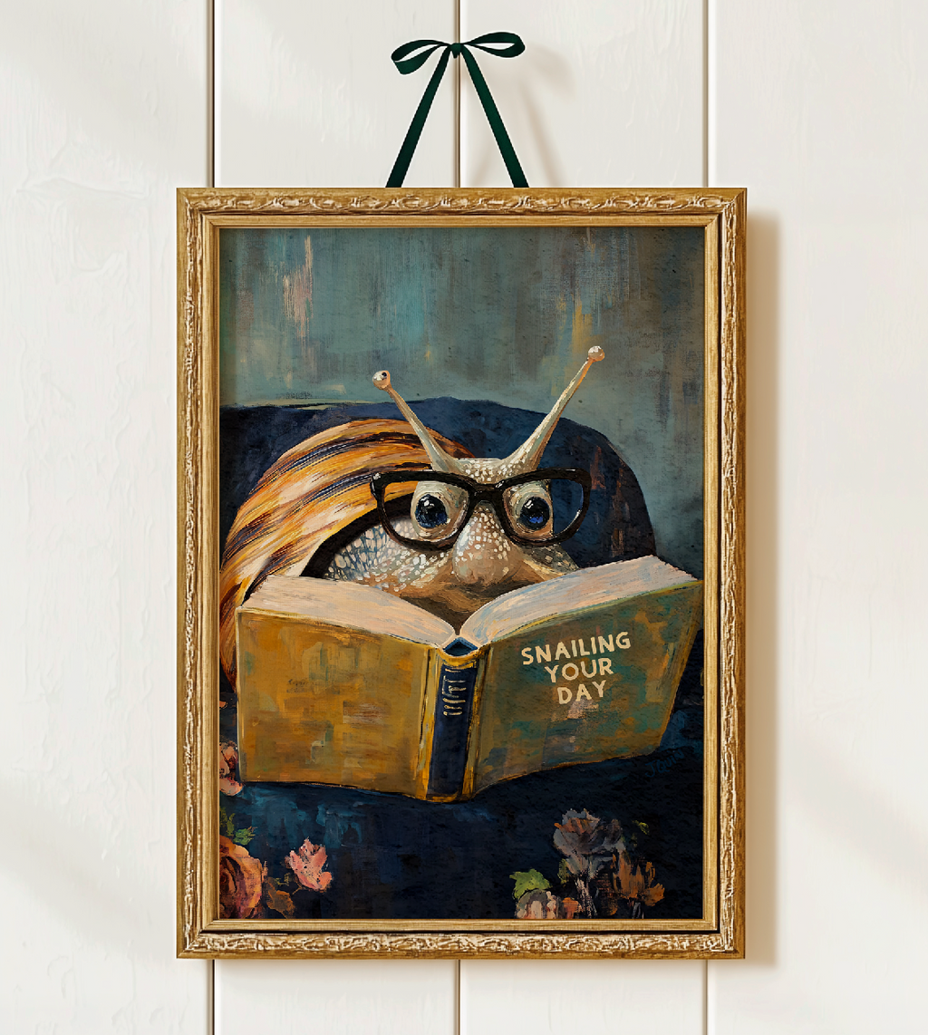 Snail Reading Snail The Day Book Art Print Cute Wall Decor - Image 7 by RebelMod