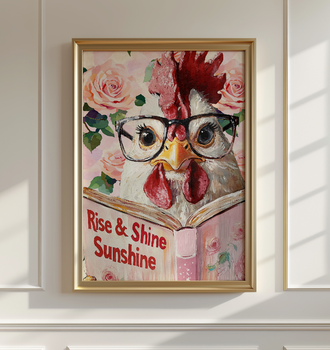 Rise and Shine Sunshine Hen Reading Wall Art Farmhouse Decor Print by RebelMod