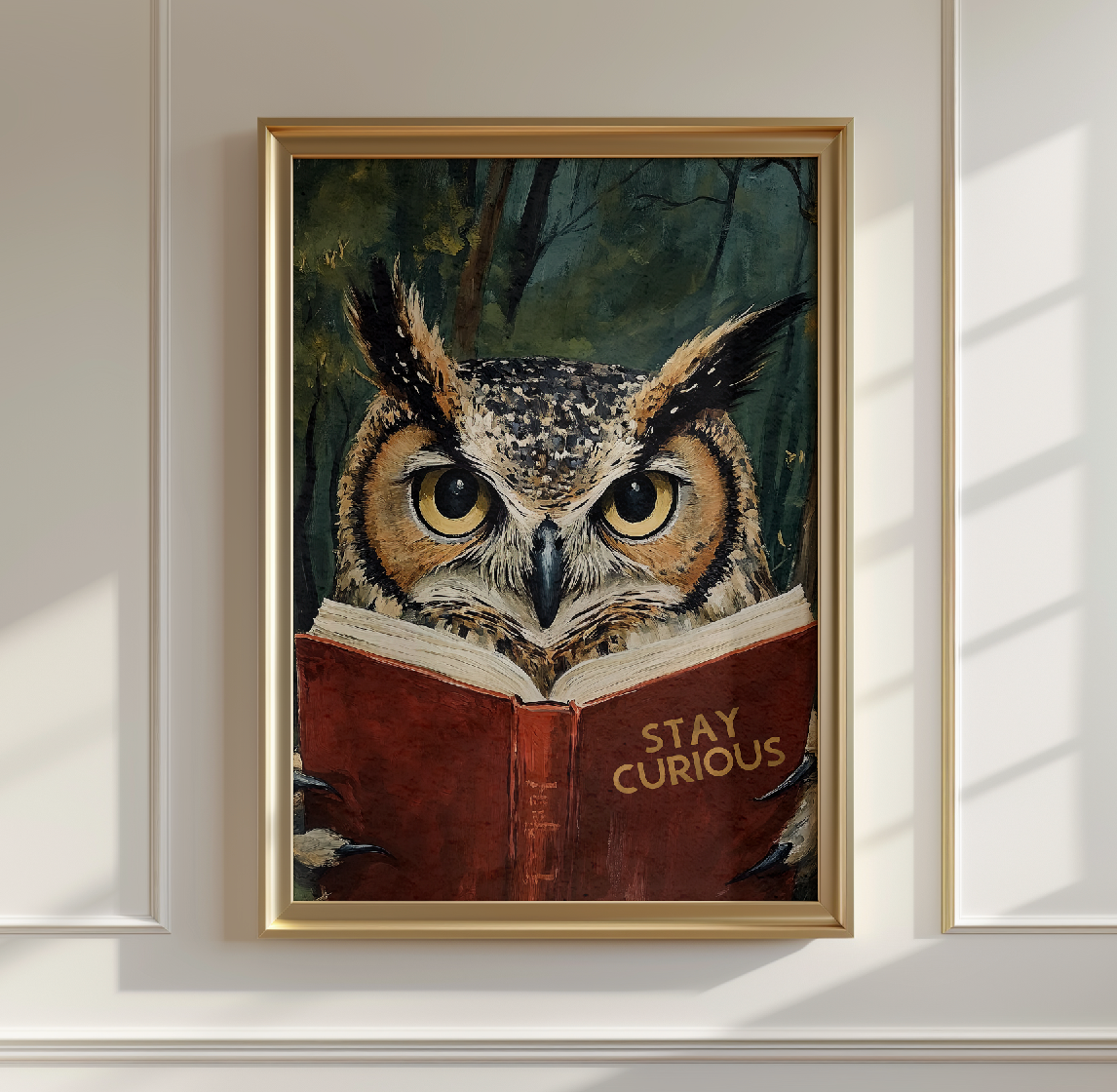Stay Curious Owl Reading Art Print Book Lovers Wall Decor by RebelMod