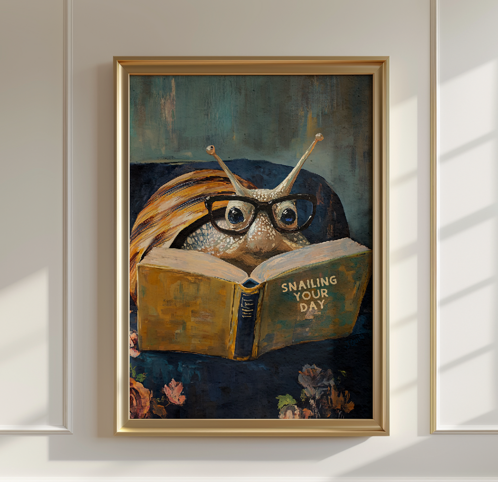 Snail Reading Snail The Day Book Art Print Cute Wall Decor by RebelMod
