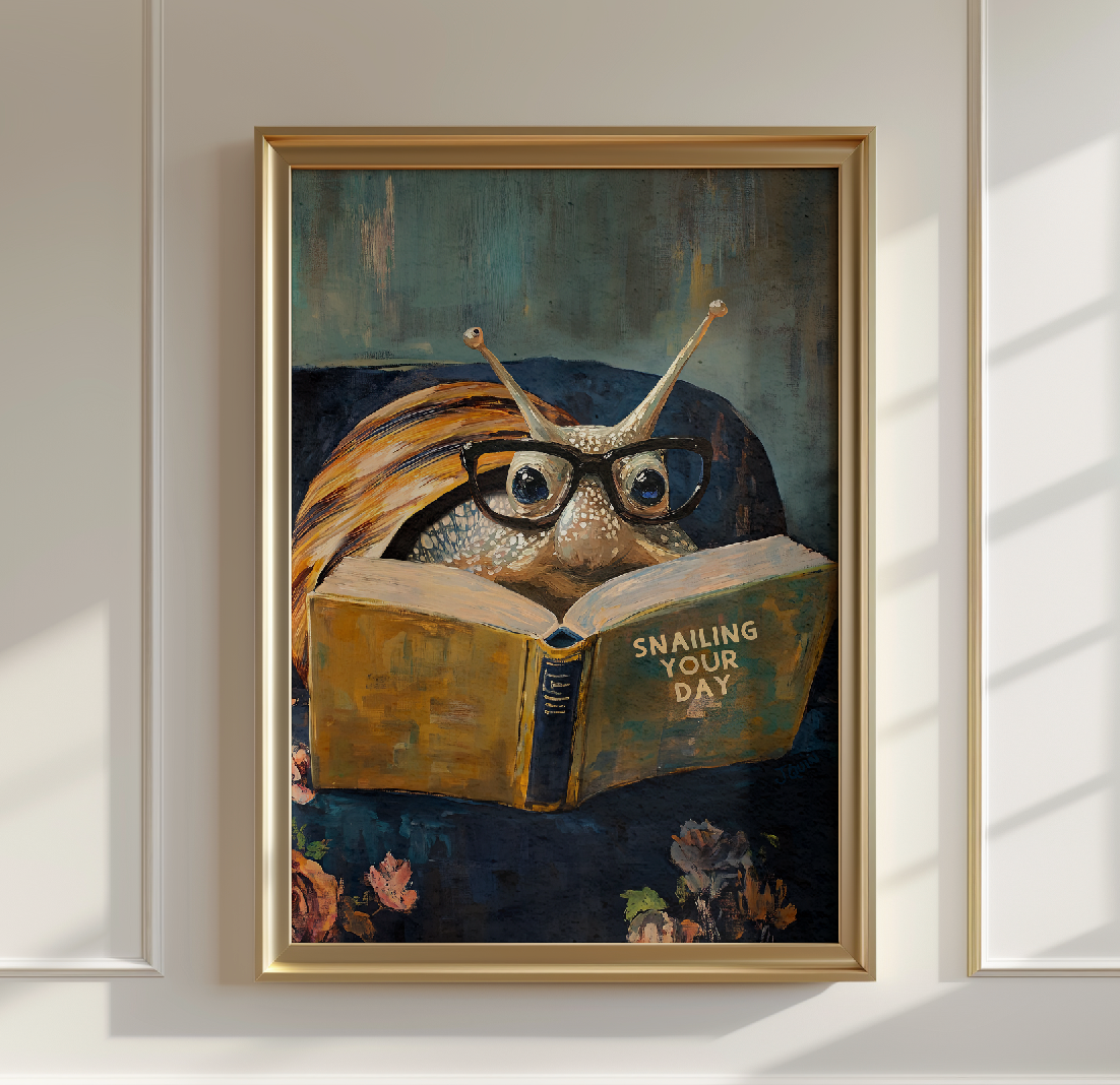 Snail Reading Snail The Day Book Art Print Cute Wall Decor by RebelMod