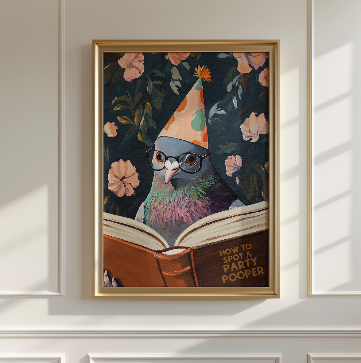 Funny Pigeon Reading Book Art Print Humorous Wall Decor by RebelMod