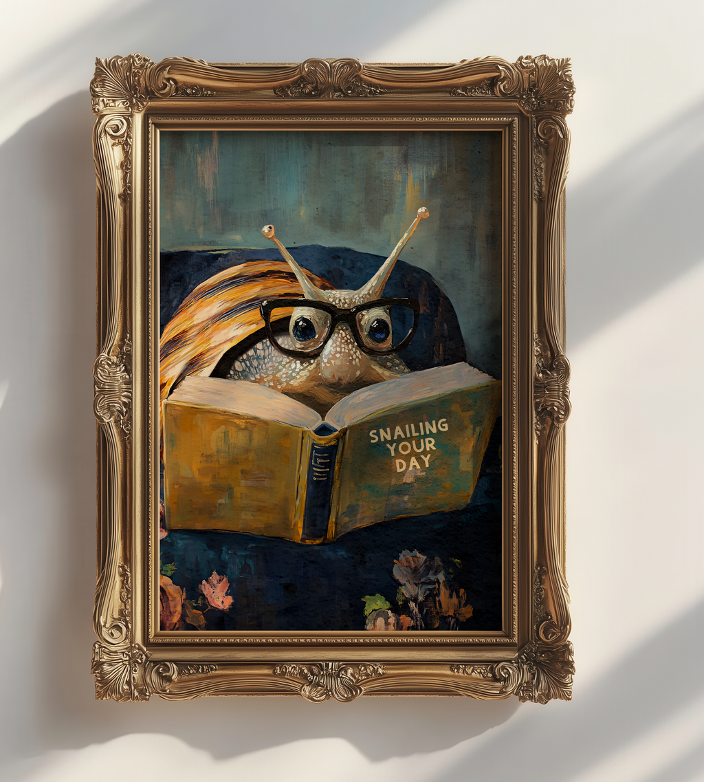 Snail Reading Snail The Day Book Art Print Cute Wall Decor - Image 8 by RebelMod