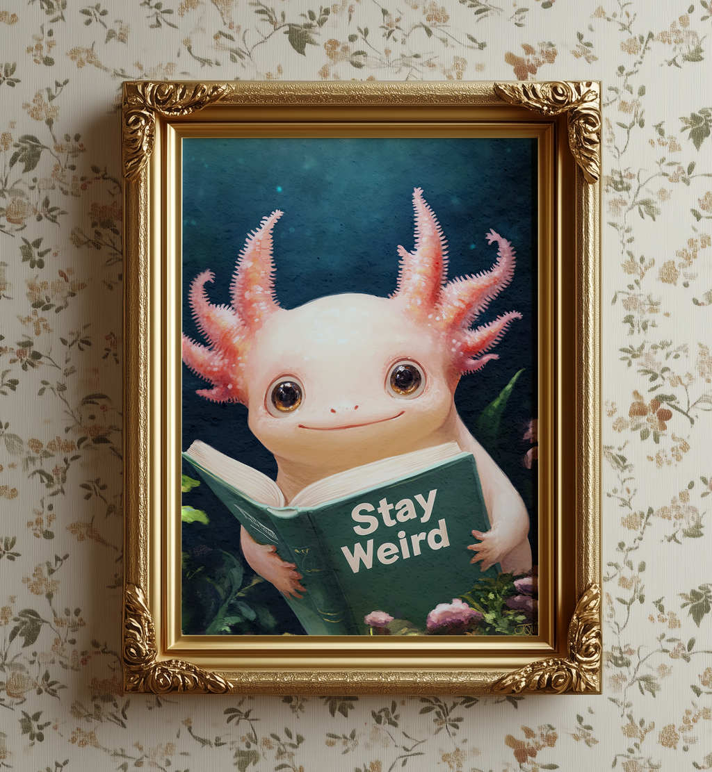 Axolotl Reading Stay Weird Book Print Cute Wall Art - Image 9 by RebelMod
