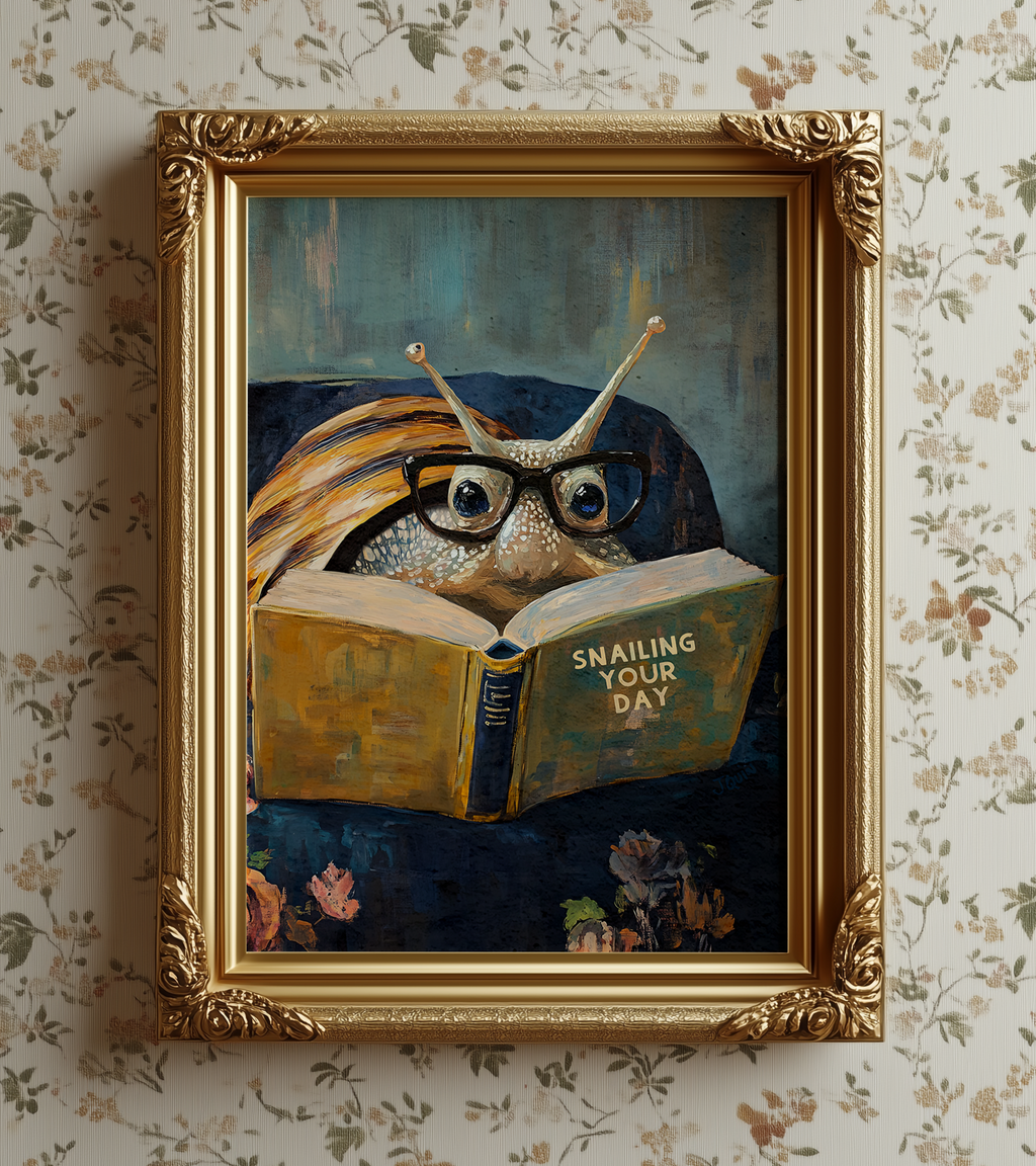Snail Reading Snail The Day Book Art Print Cute Wall Decor - Image 9 by RebelMod
