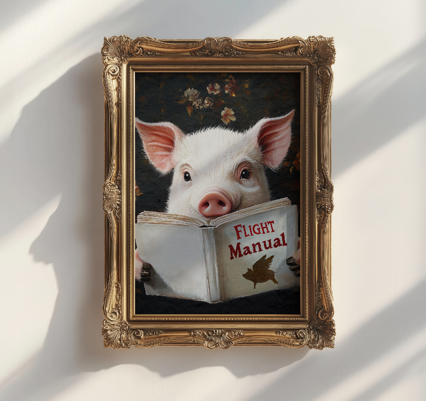 Pig Reading Flight Manual Art Print When Pigs Fly Wall Decor by RebelMod