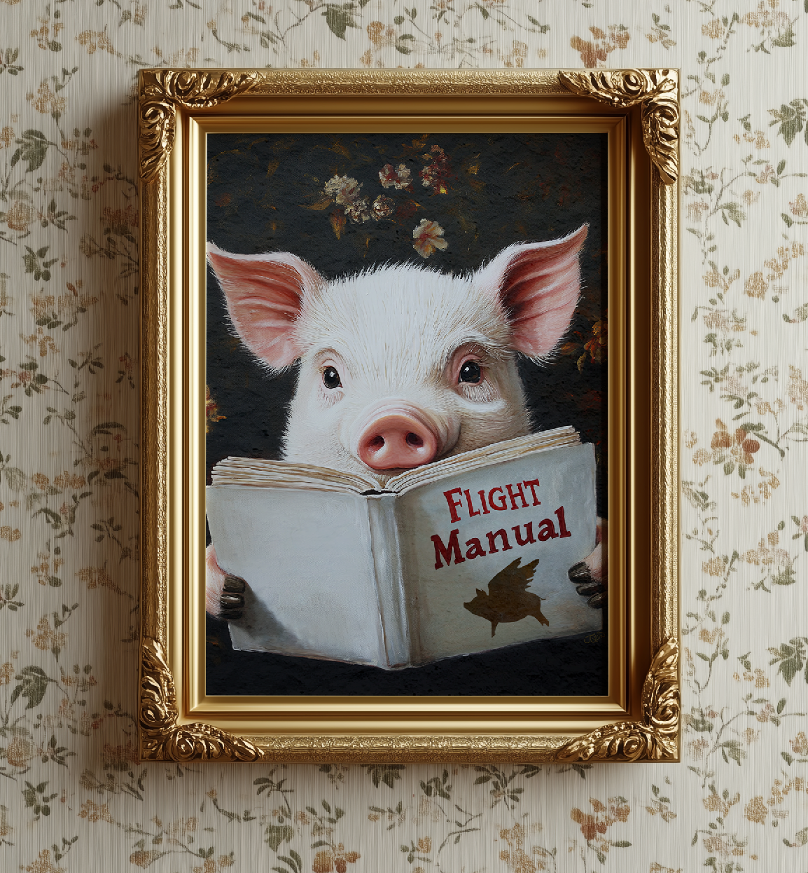 Pig Reading Flight Manual Art Print When Pigs Fly Wall Decor - Image 2 by RebelMod