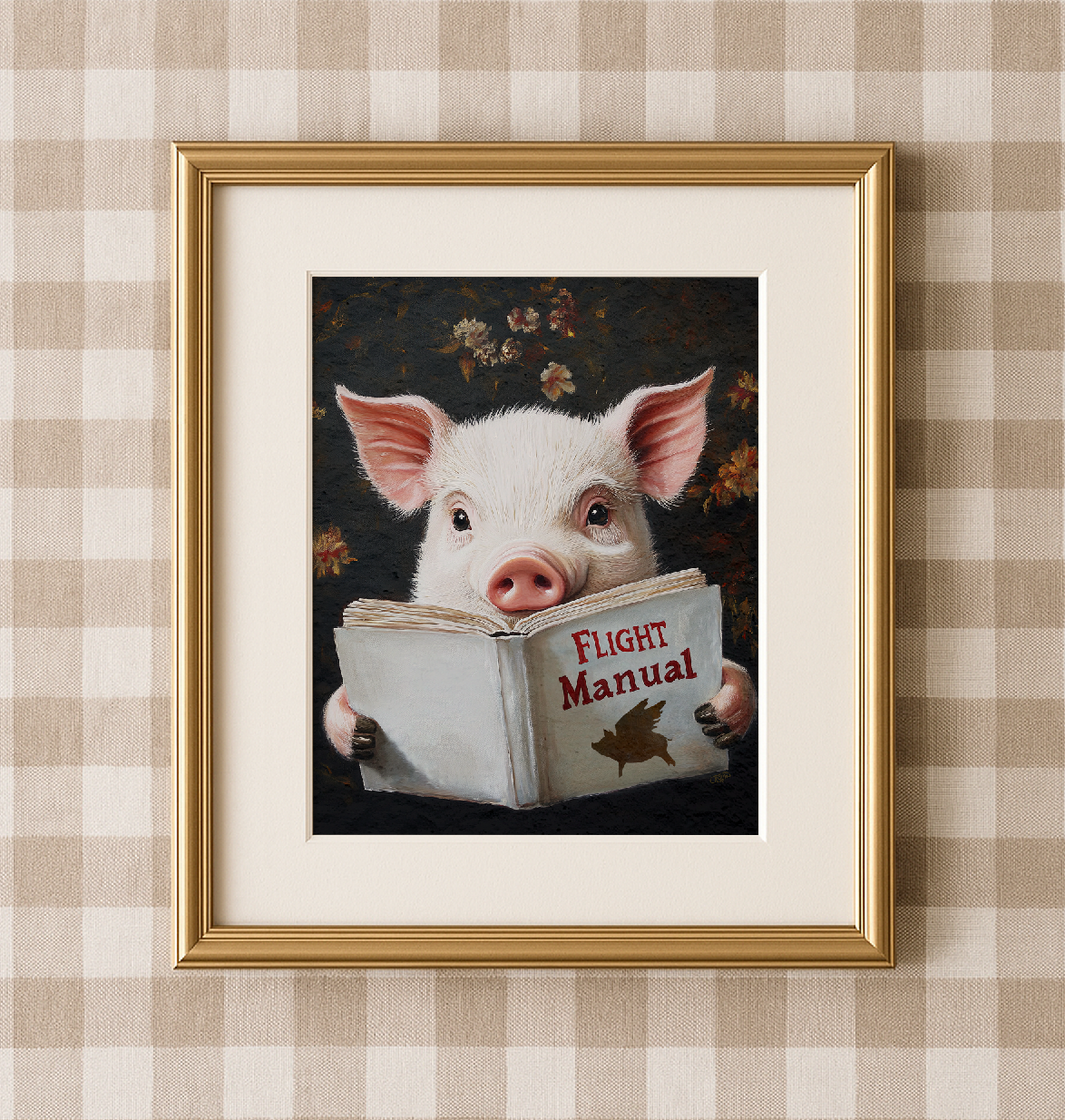 Pig Reading Flight Manual Art Print When Pigs Fly Wall Decor - Image 3 by RebelMod
