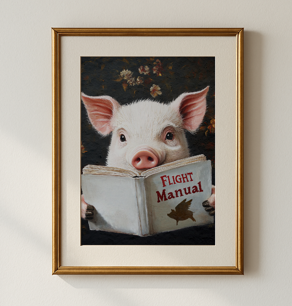 Pig Reading Flight Manual Art Print When Pigs Fly Wall Decor - Image 4 by RebelMod