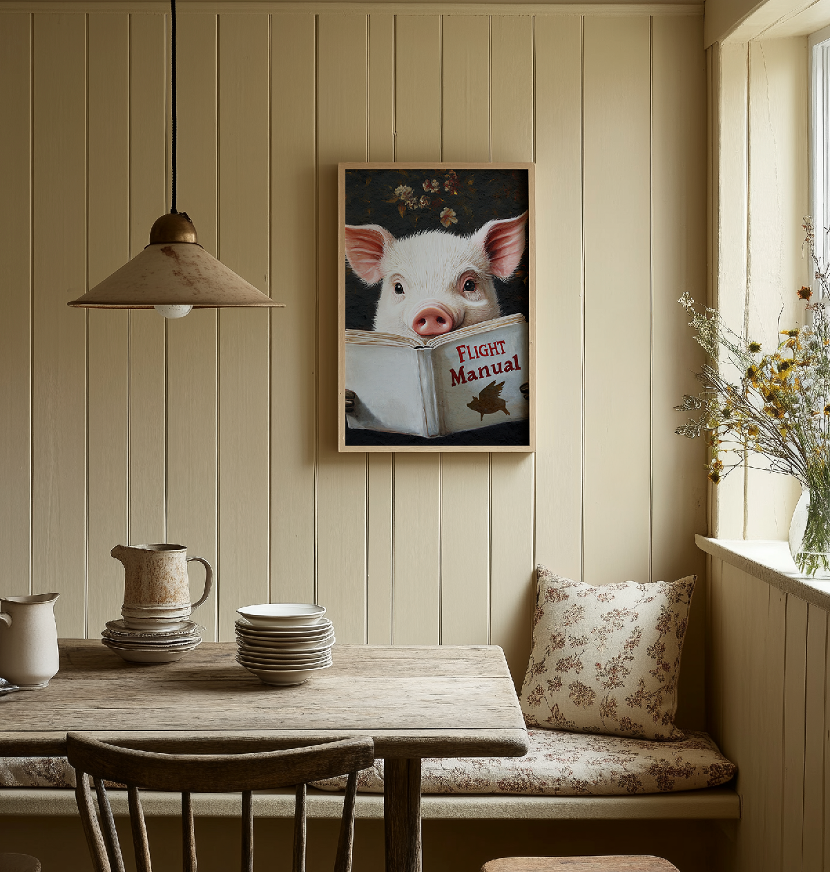 Pig Reading Flight Manual Art Print When Pigs Fly Wall Decor - Image 6 by RebelMod