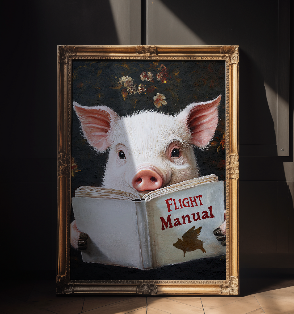 Pig Reading Flight Manual Art Print When Pigs Fly Wall Decor - Image 7 by RebelMod
