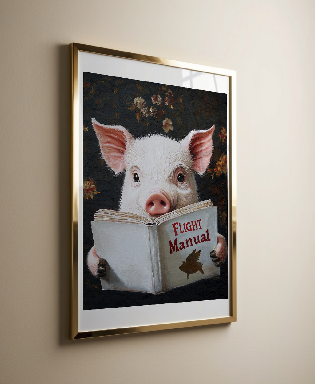 Pig Reading Flight Manual Art Print When Pigs Fly Wall Decor - Image 9 by RebelMod