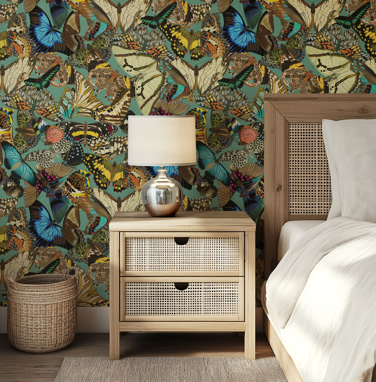Butterfly Cabinet Teal Wallpaper