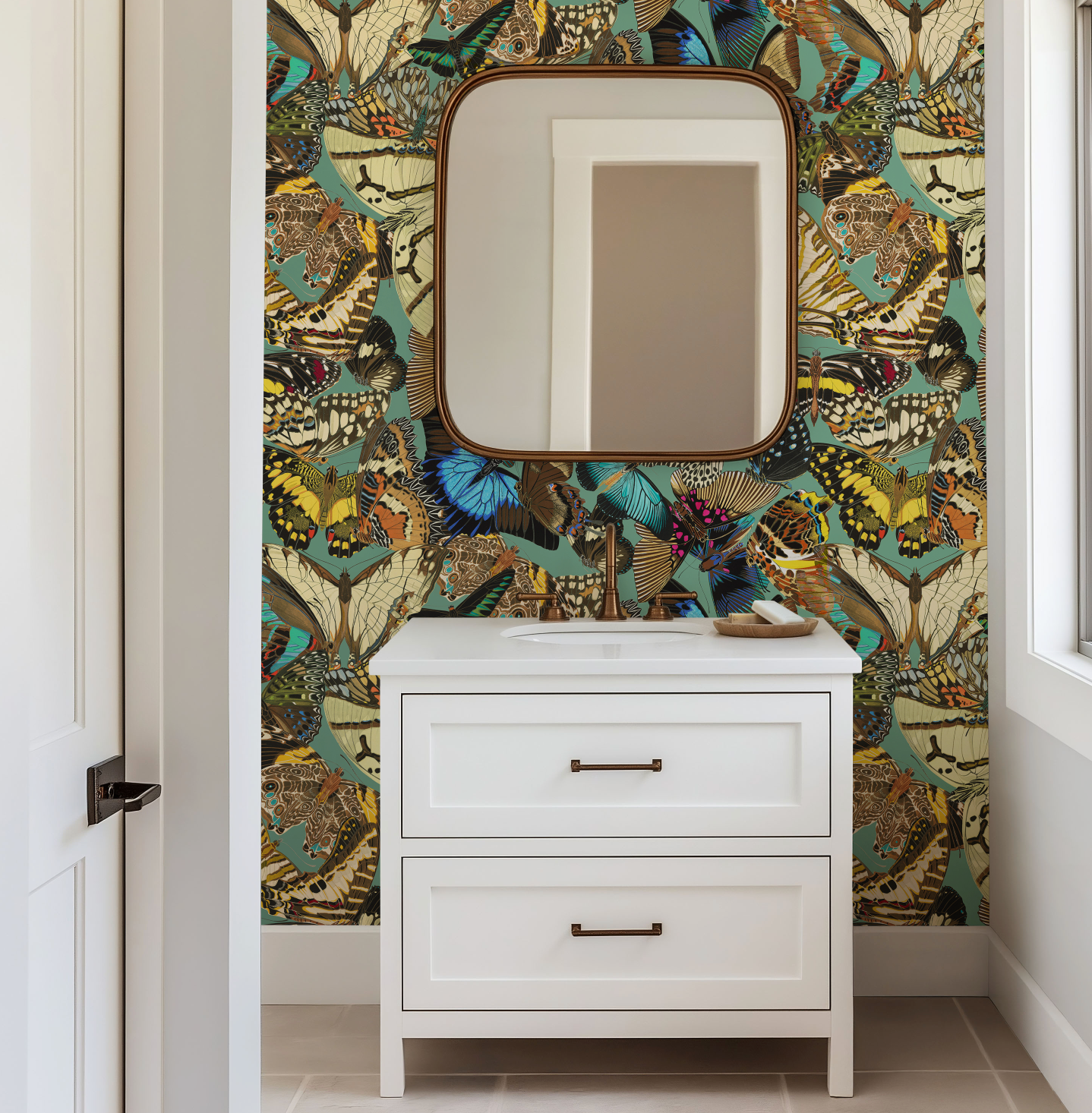 Butterfly Cabinet Teal Wallpaper