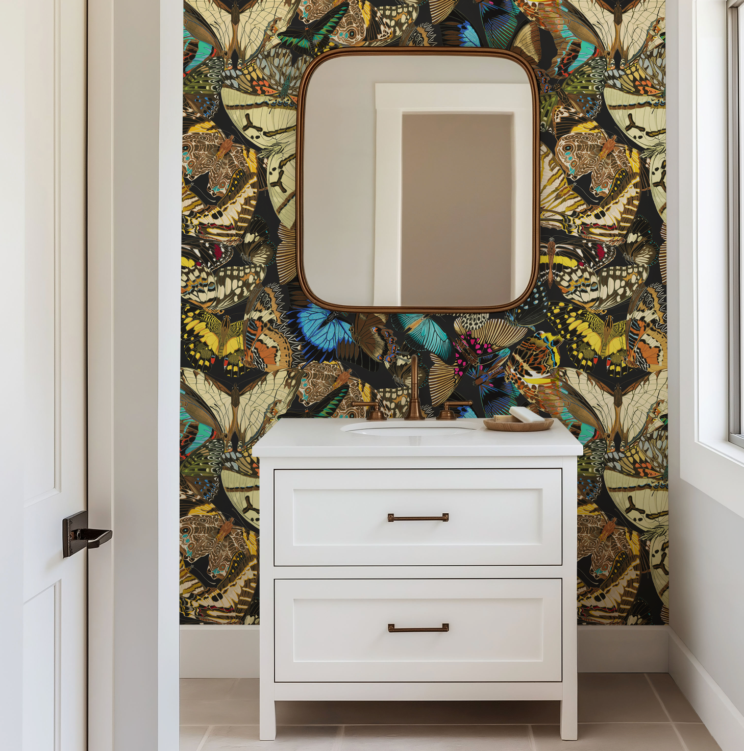Butterfly Cabinet Noir Wallpaper