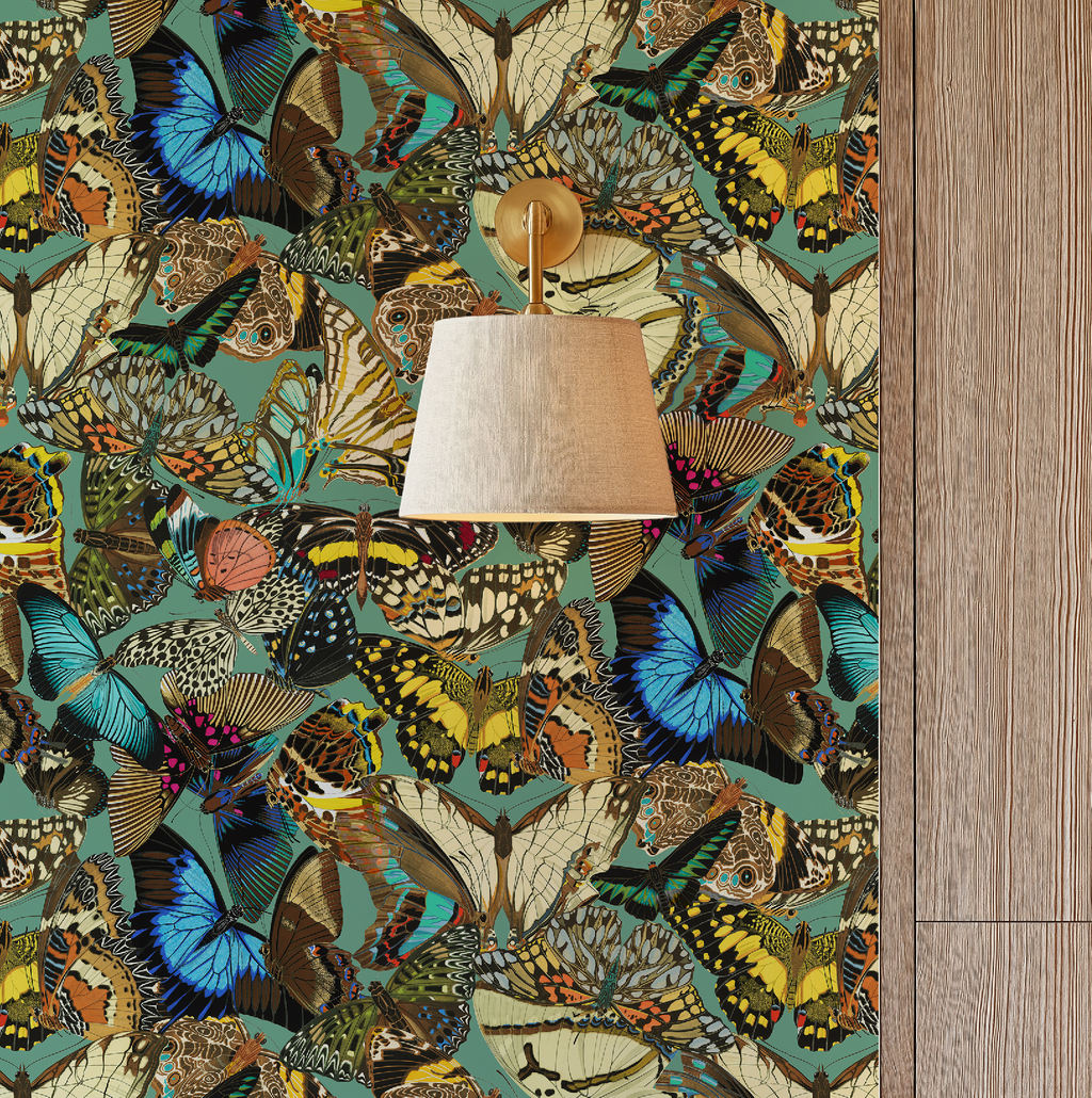 Butterfly Cabinet Teal Wallpaper