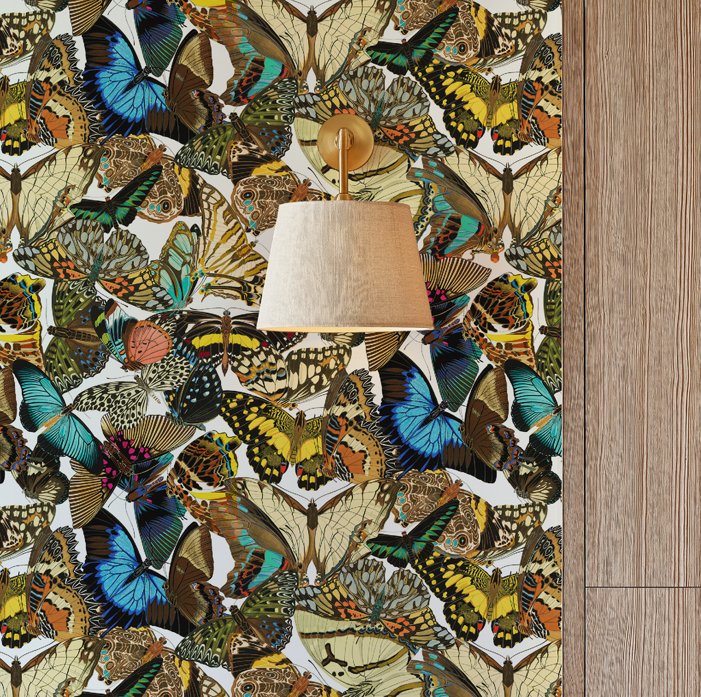 Butterfly Cabinet Wallpaper White