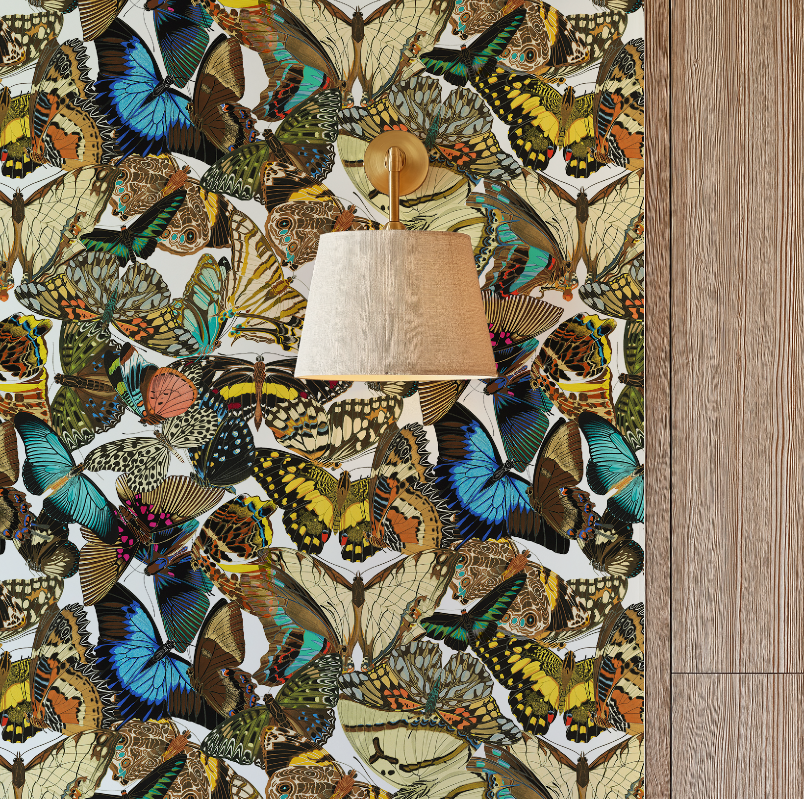 Butterfly Cabinet Wallpaper White