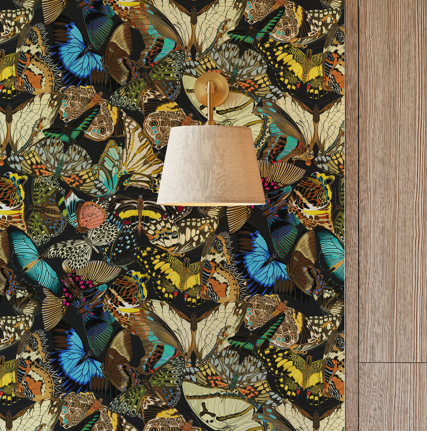 Butterfly Cabinet Noir Wallpaper