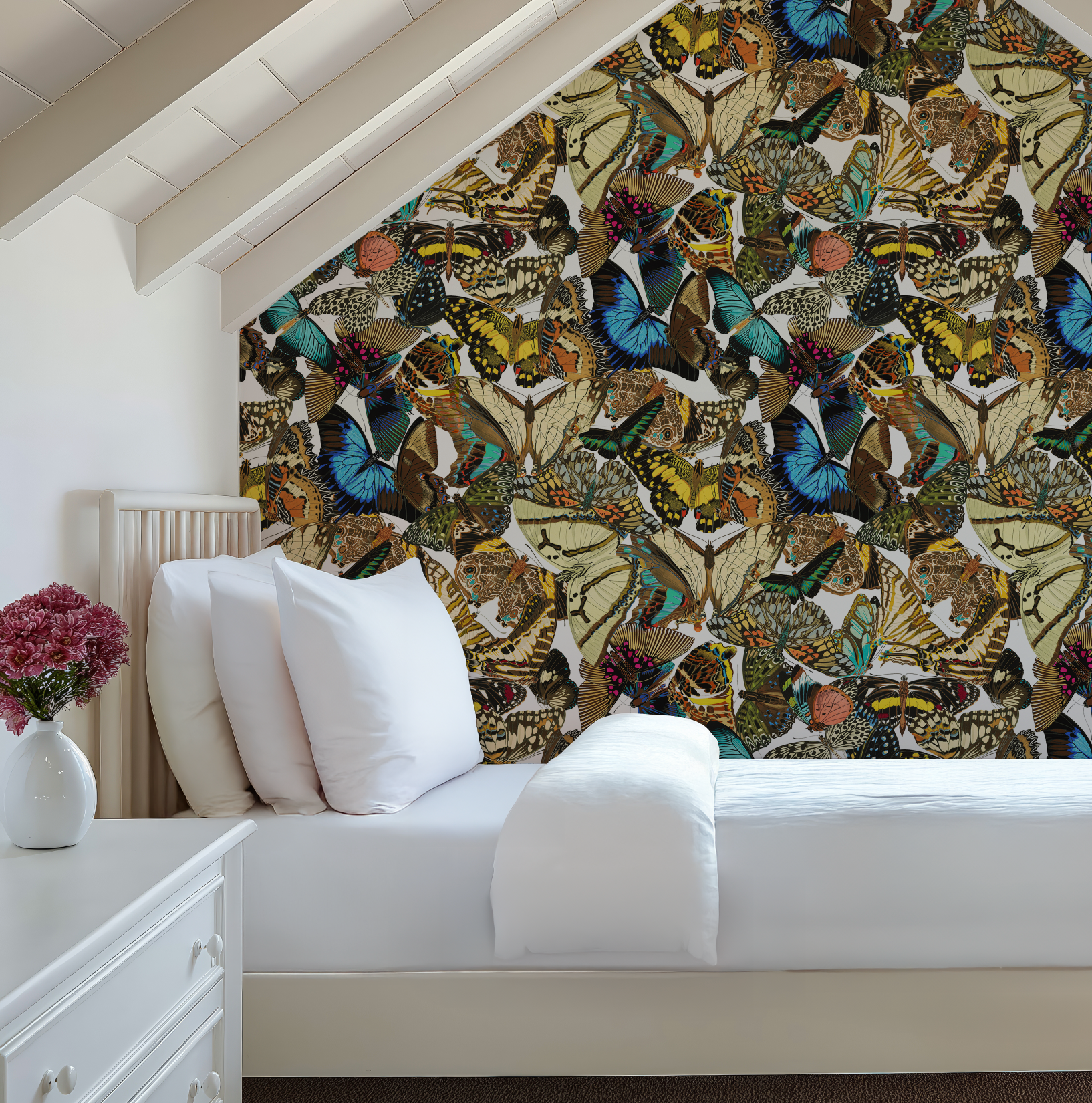 Butterfly Cabinet Wallpaper White