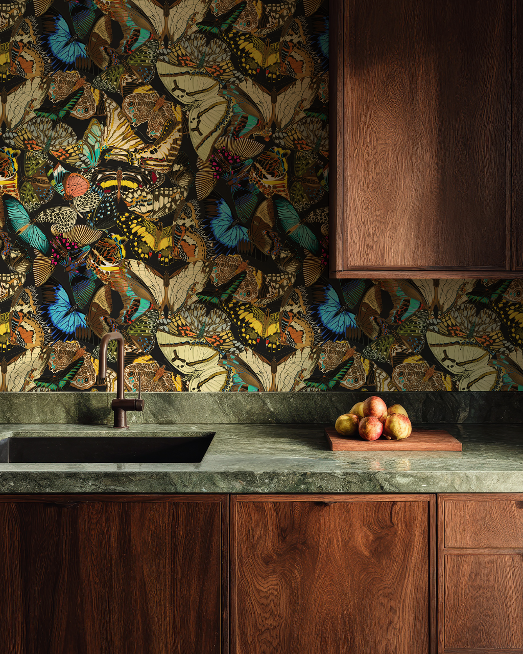 Butterfly Cabinet Noir Wallpaper