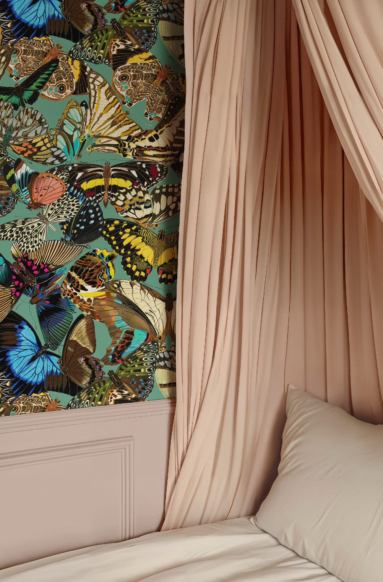 Butterfly Cabinet Teal Wallpaper