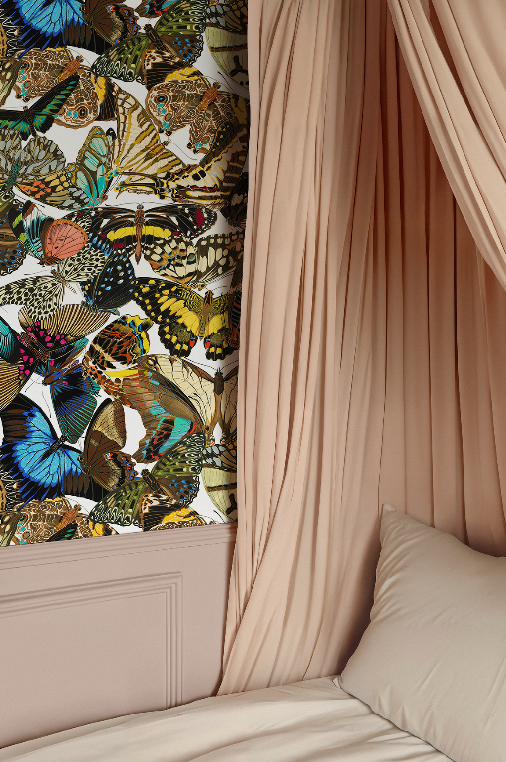 Butterfly Cabinet Wallpaper White