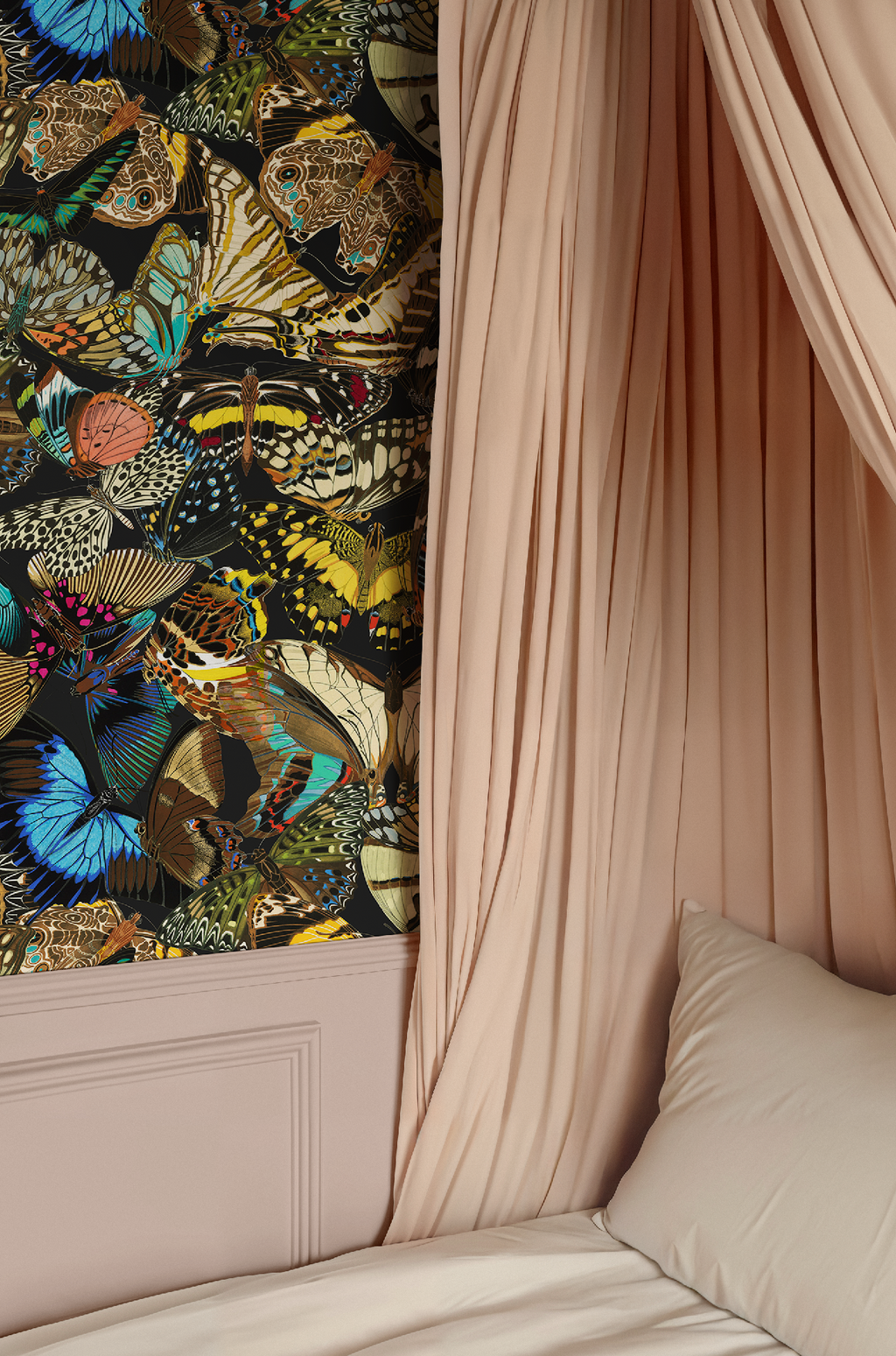 Butterfly Cabinet Noir Wallpaper