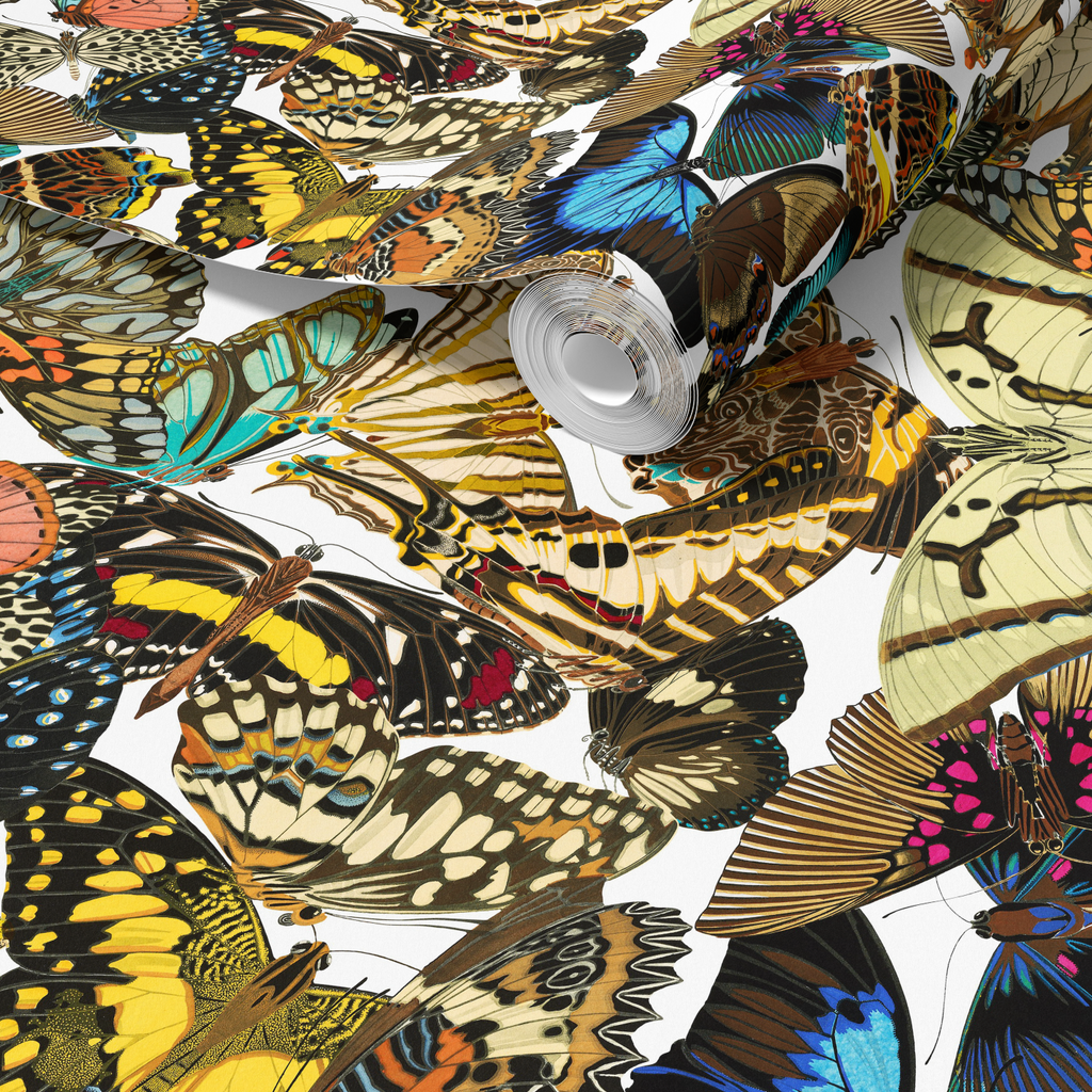 Butterfly Cabinet Wallpaper White