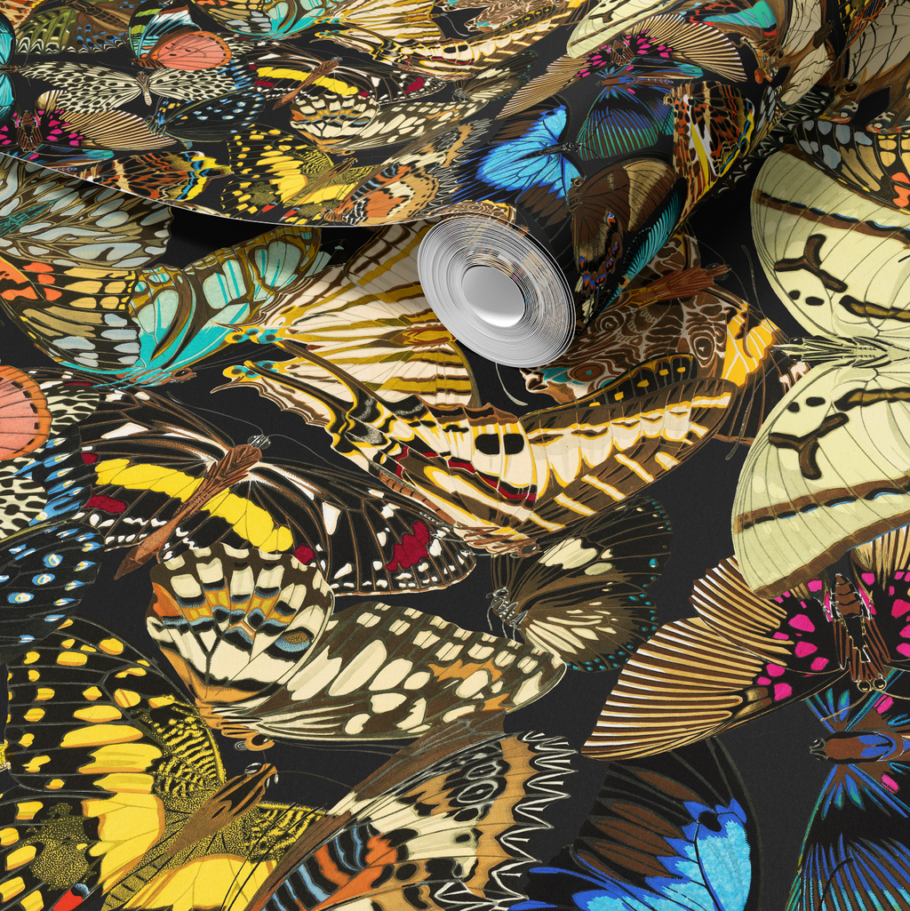 Butterfly Cabinet Noir Wallpaper