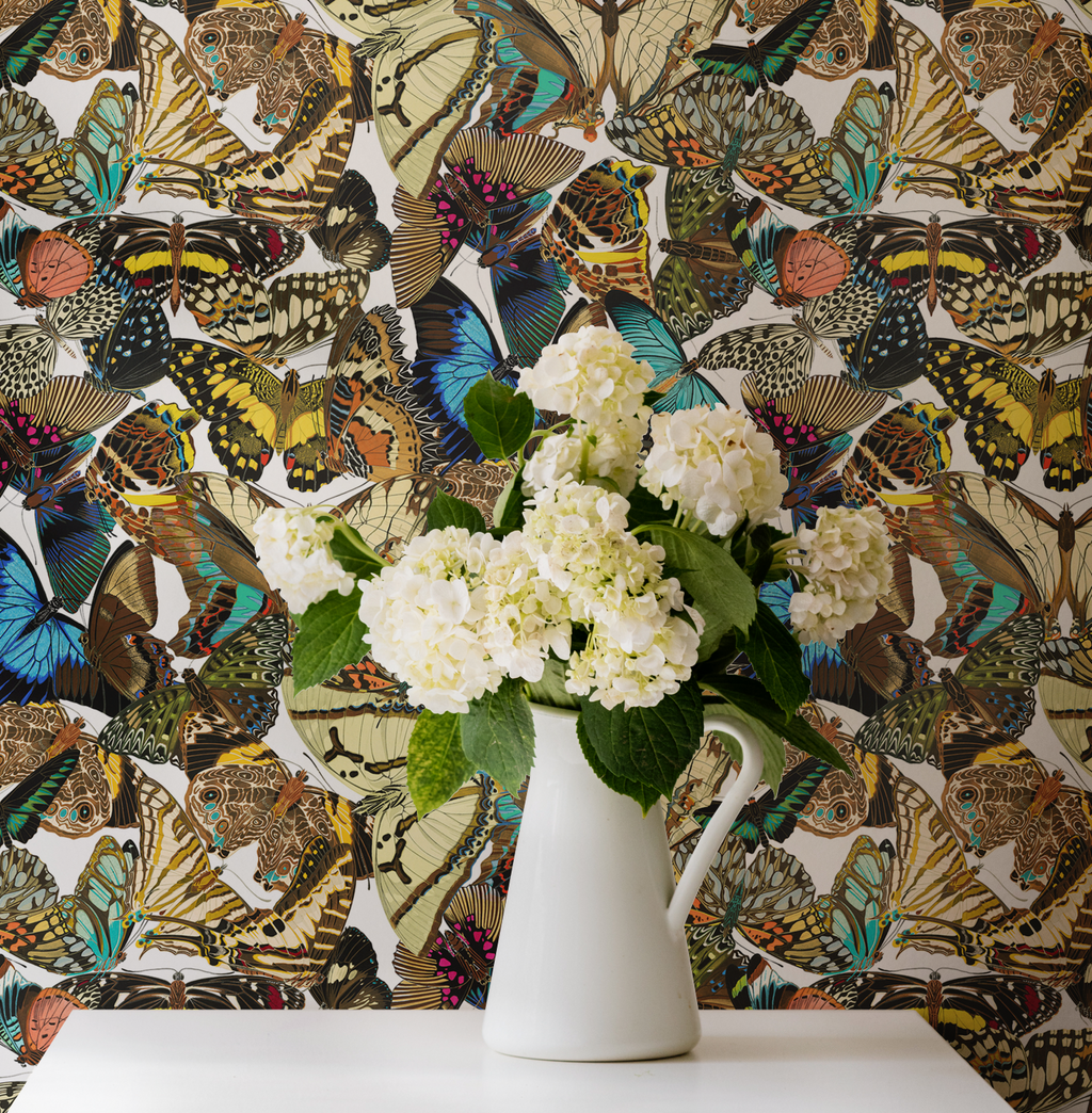 Butterfly Cabinet Wallpaper White