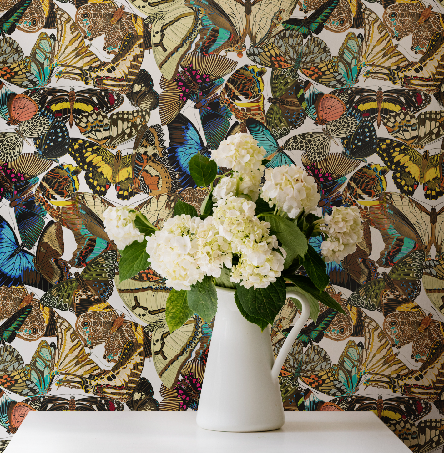 Butterfly Cabinet Wallpaper White