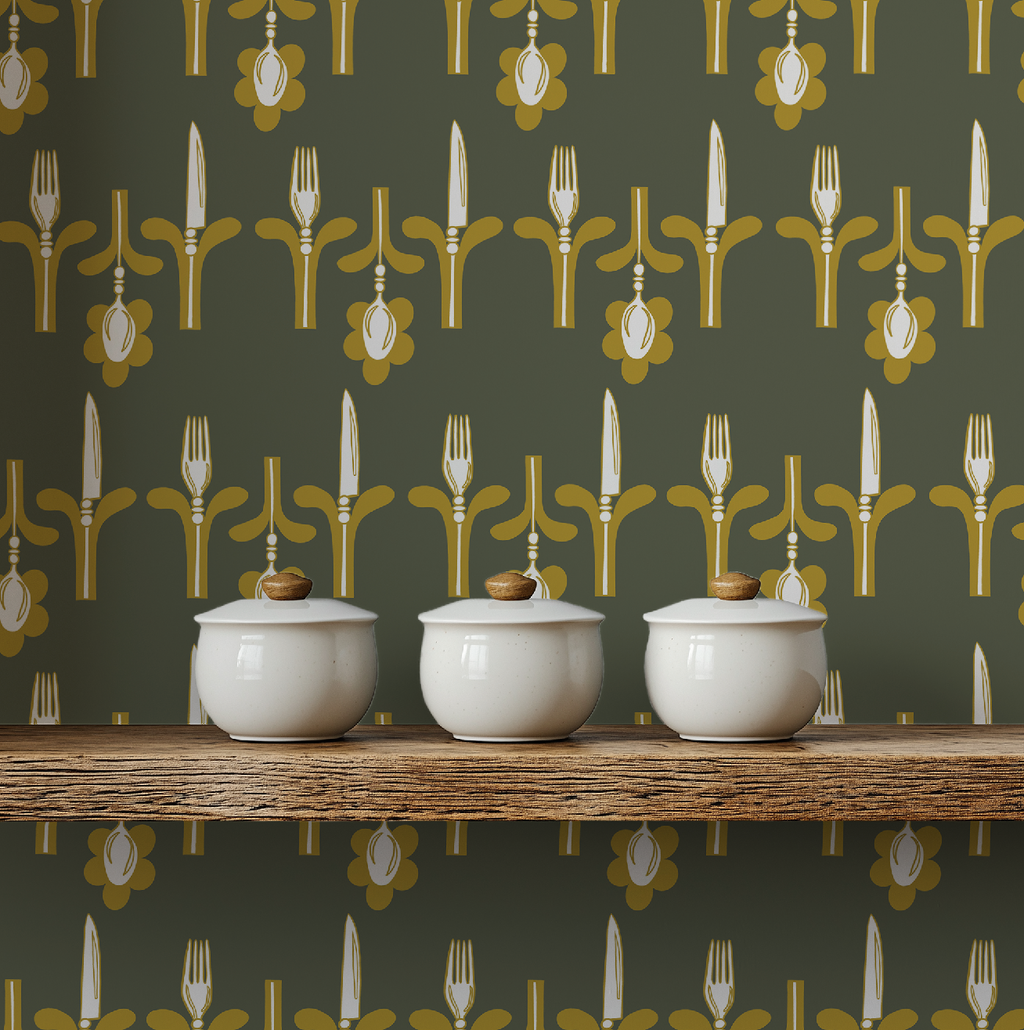 Dinner Party Olive & Gold Wallpaper - Image 4 by RebelMod